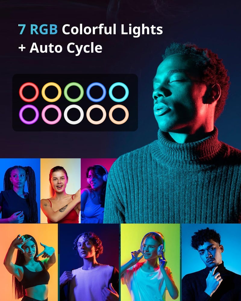 UBeesize 12'' RGB Selfie Ring Light with 62’’ Tripod Stand for Video Recording＆Live Streaming(YouTube, Instagram, TIK Tok), Compatible with Phones, Cameras and Webcams - Image 3